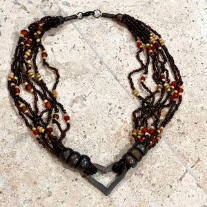 Funky Heart - brown copper and beige beaded 18 inch necklace